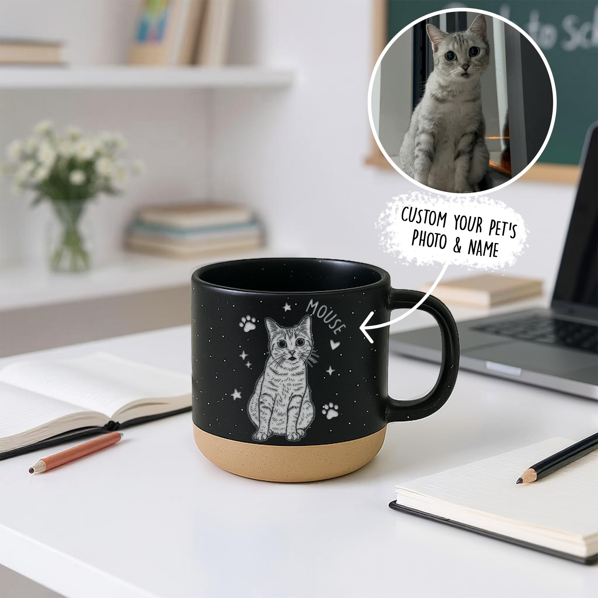 Custom Pet Engraved Mug - Personalized Ceramic Coffee Cup with Dog or Cat Photo and Name, Memorial Gift, Unique Pet Lover Keepsake