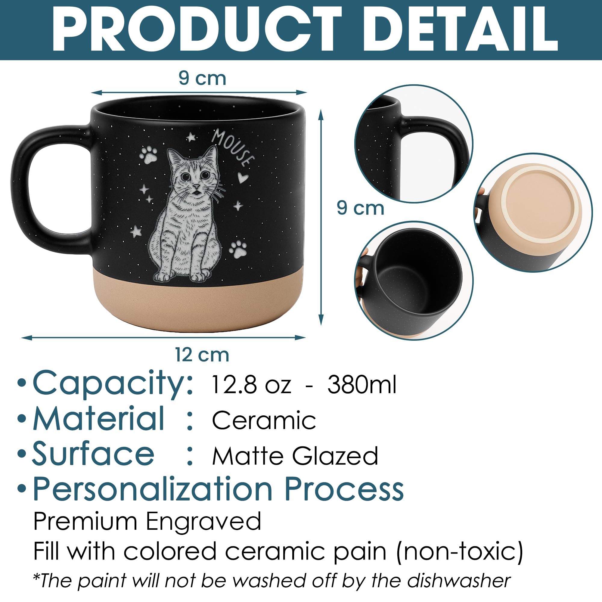 Custom Pet Engraved Mug - Personalized Ceramic Coffee Cup with Dog or Cat Photo and Name, Memorial Gift, Unique Pet Lover Keepsake