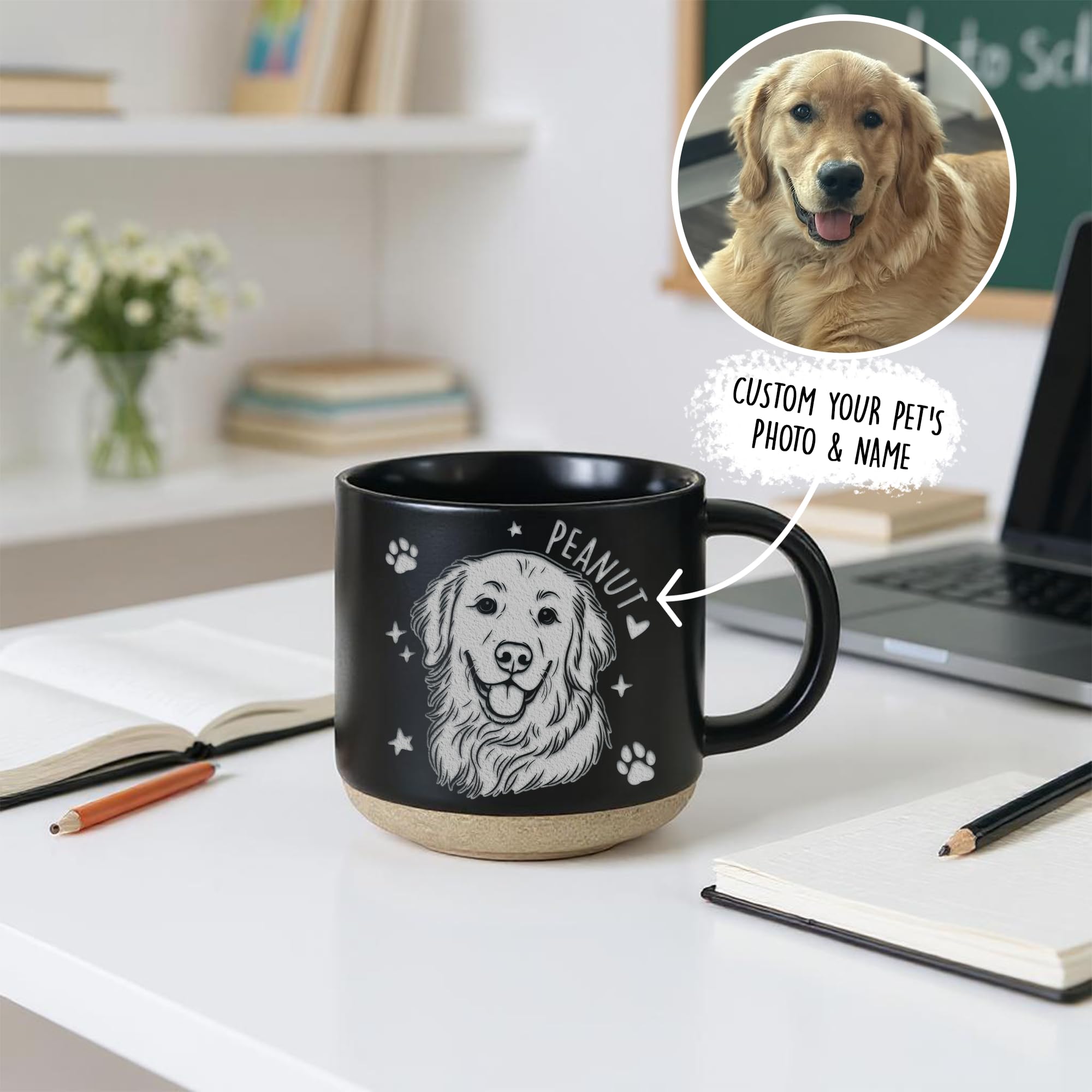 Custom Pet Engraved Mug - Personalized Ceramic Coffee Cup with Dog or Cat Photo and Name, Memorial Gift, Unique Pet Lover Keepsake