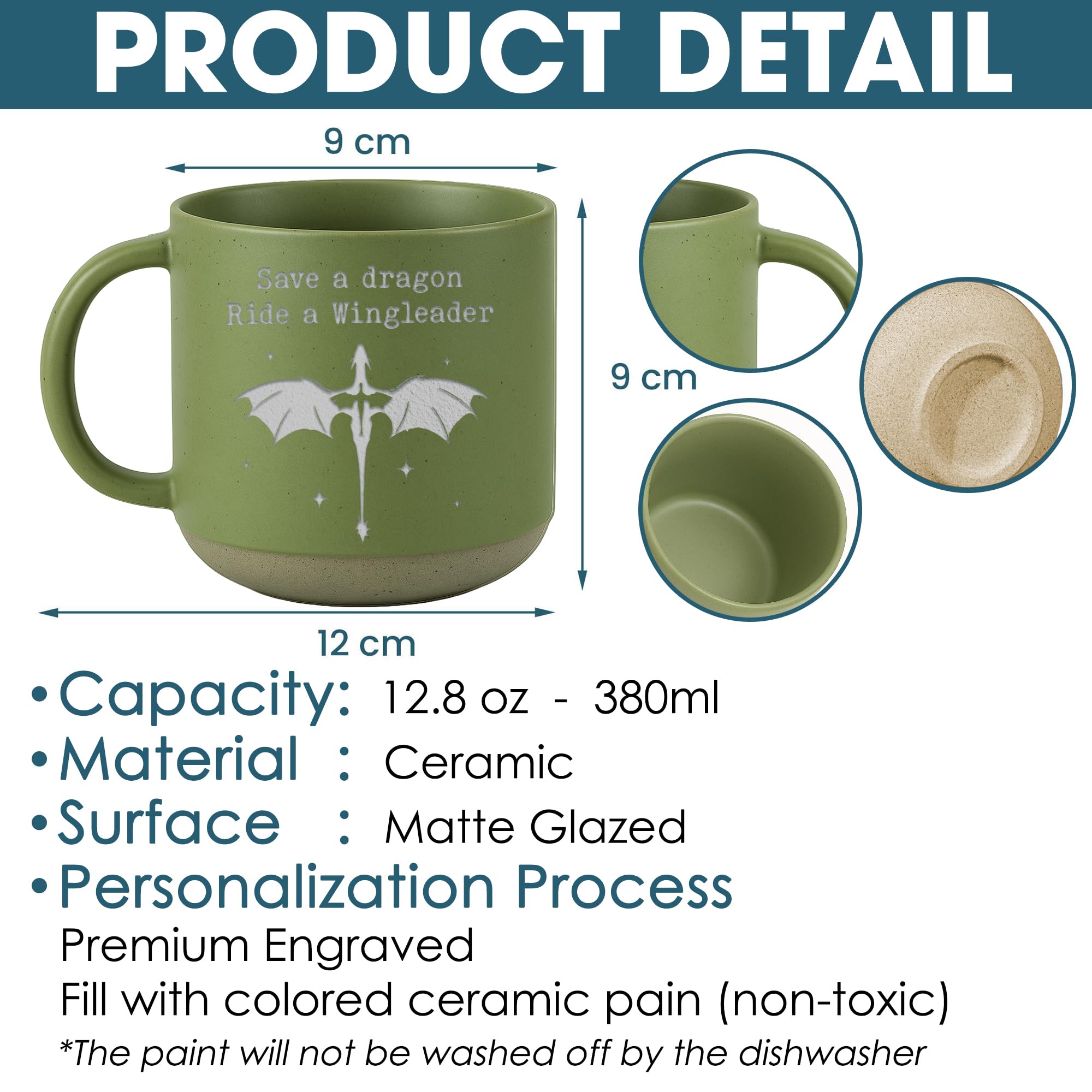 Engraved Wingleader Mug - Dragon Rider Inspired Coffee Cup, Bookish Fantasy Drinkware 12OZ, Unique Reader Present for Fans