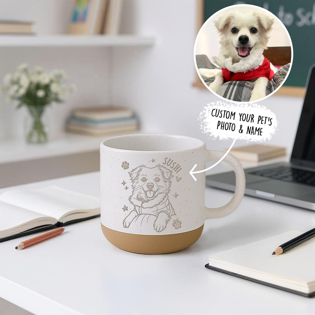 Custom Pet Engraved Mug - Personalized Ceramic Coffee Cup with Dog or Cat Photo and Name, Memorial Gift, Unique Pet Lover Keepsake