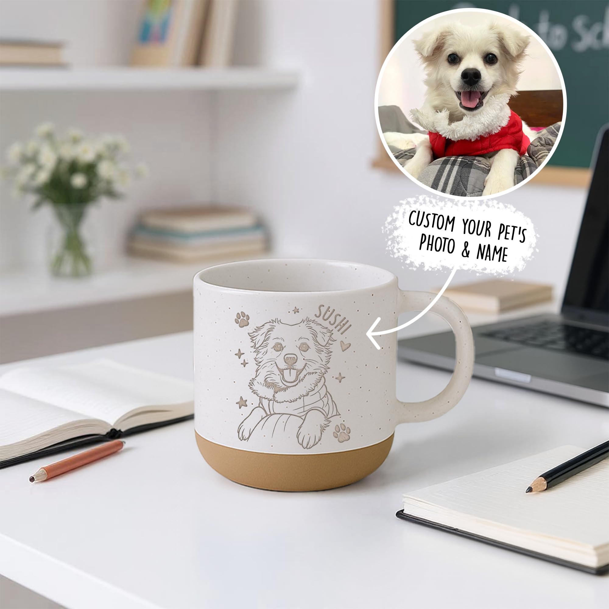 Custom Pet Engraved Mug - Personalized Ceramic Coffee Cup with Dog or Cat Photo and Name, Memorial Gift, Unique Pet Lover Keepsake