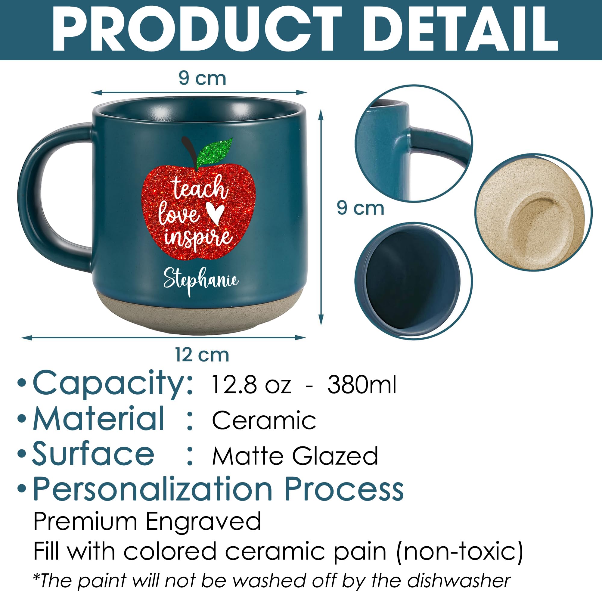 Personalized Teacher Coffee Mug, Custom Ceramic Mug 12oz, Teacher Appreciation Gift, Apple Design Teacher Gift, Back to School Gift for Teacher, Thank You Teacher Cup