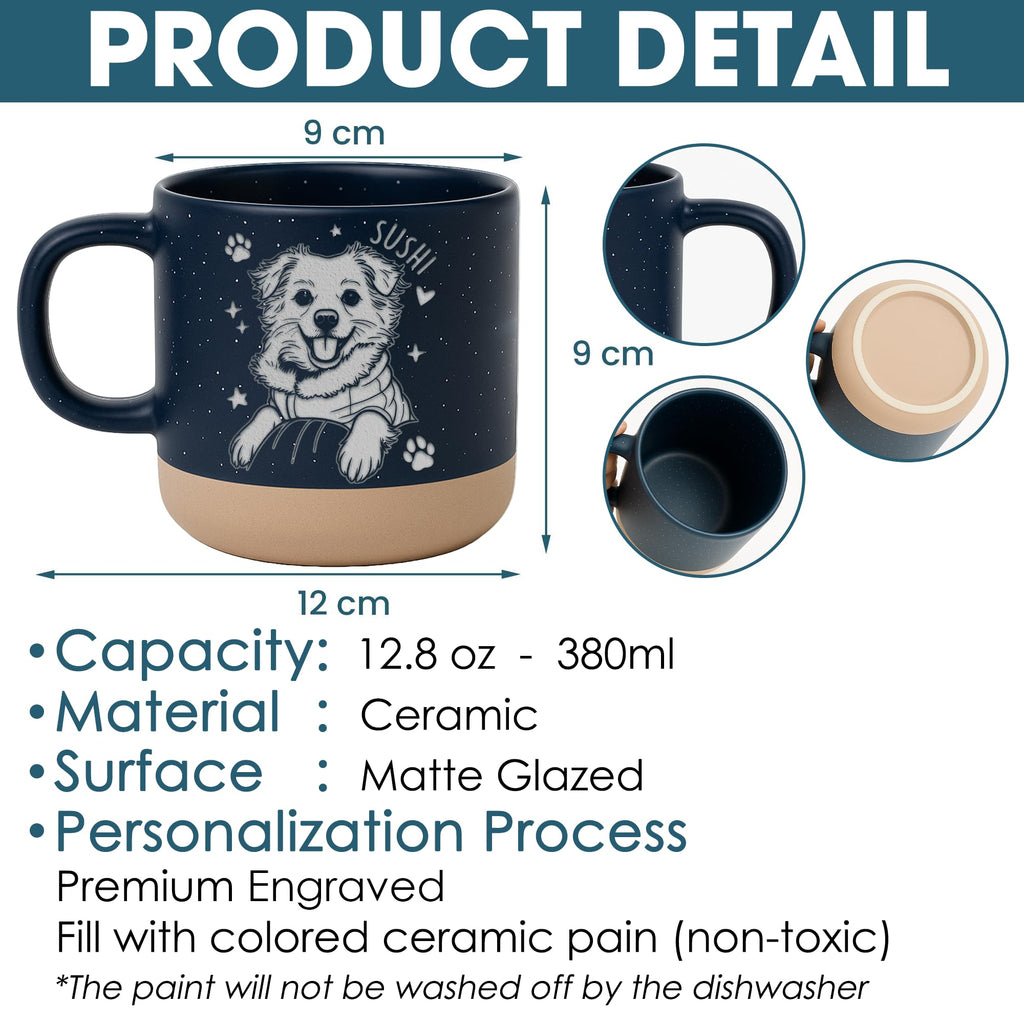 Custom Pet Engraved Mug - Personalized Ceramic Coffee Cup with Dog or Cat Photo and Name, Memorial Gift, Unique Pet Lover Keepsake