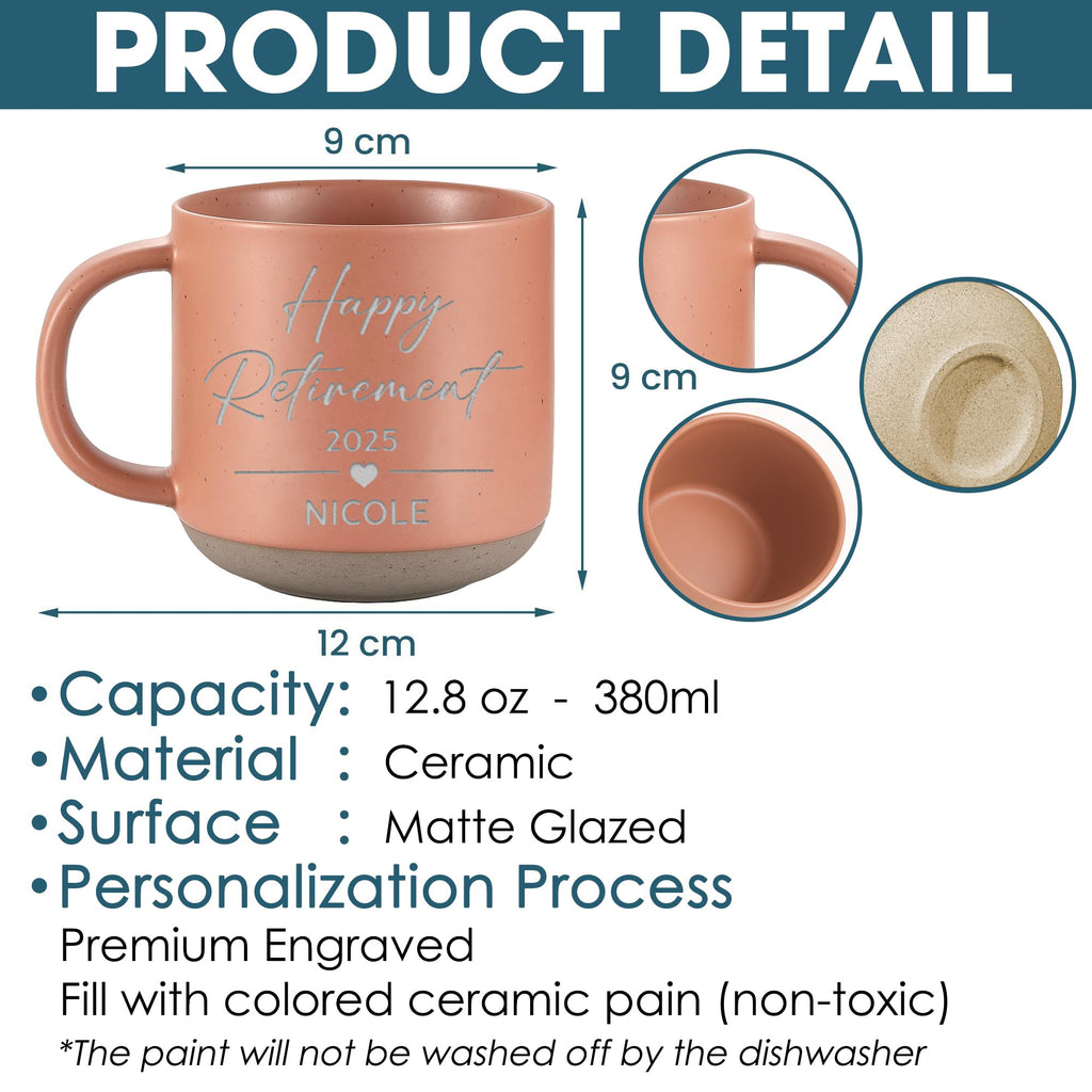 Personalized Engraved Retired Mug - Custom Ceramic Coffee Cup 12oz, Unique Retirement Gift for Men or Women, Funny Personalized Retirement Gifts Idea