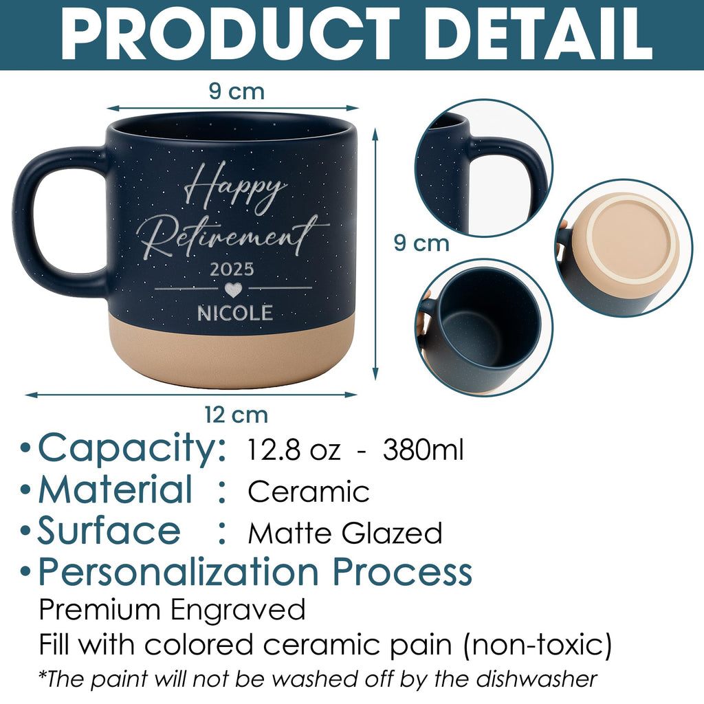 Personalized Engraved Retired Mug - Custom Ceramic Coffee Cup 12oz, Unique Retirement Gift for Men or Women, Funny Personalized Retirement Gifts Idea