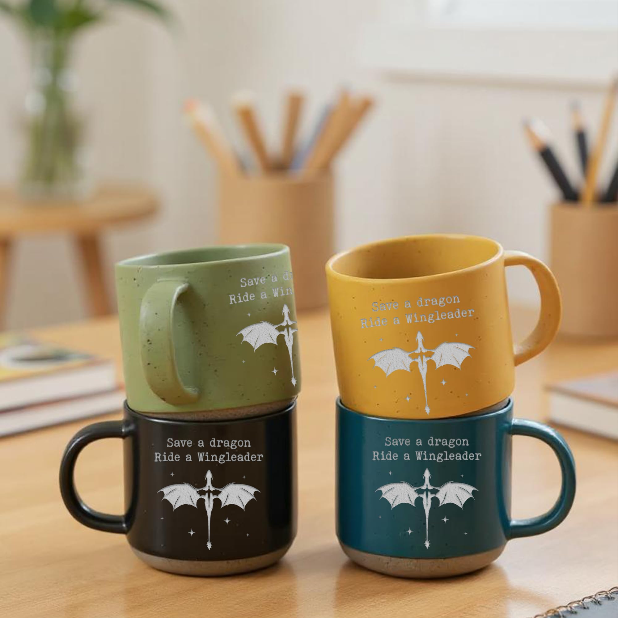Engraved Wingleader Mug - Dragon Rider Inspired Coffee Cup, Bookish Fantasy Drinkware 12OZ, Unique Reader Present for Fans