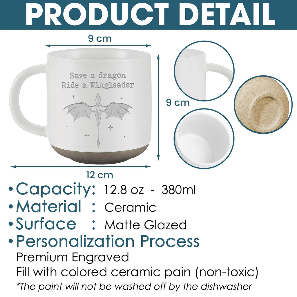 Engraved Wingleader Mug - Dragon Rider Inspired Coffee Cup, Bookish Fantasy Drinkware 12OZ, Unique Reader Present for Fans