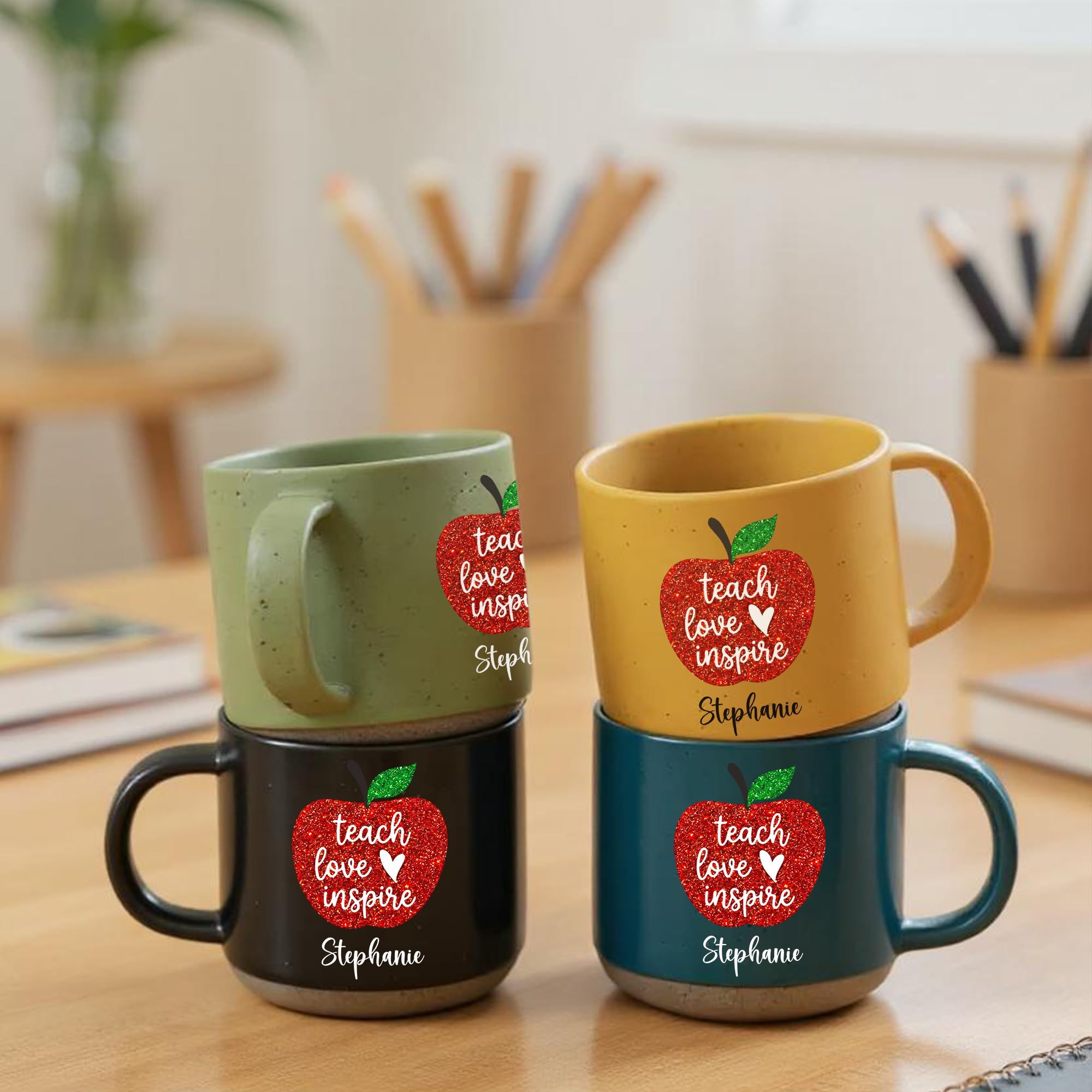 Personalized Teacher Coffee Mug, Custom Ceramic Mug 12oz, Teacher Appreciation Gift, Apple Design Teacher Gift, Back to School Gift for Teacher, Thank You Teacher Cup