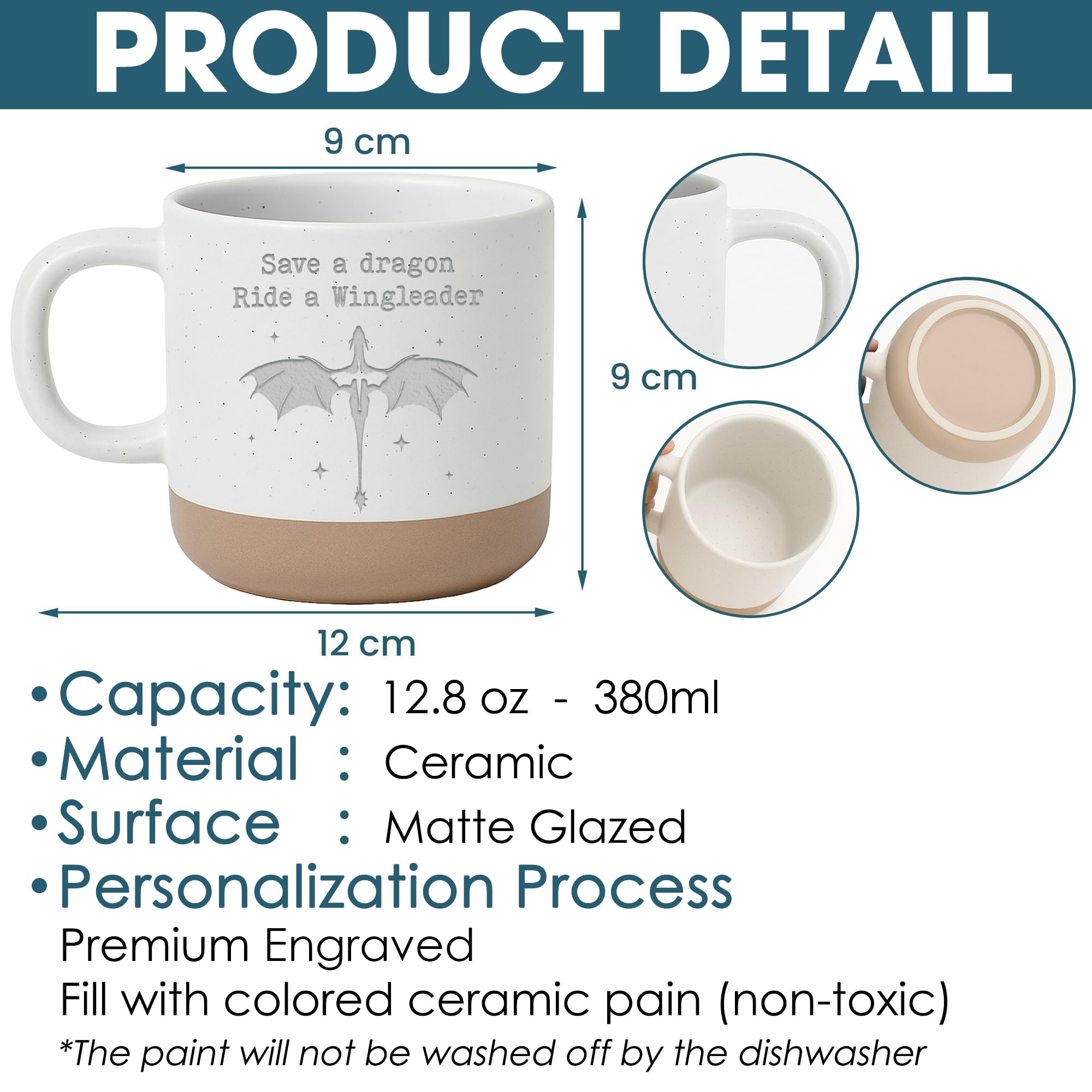 Engraved Wingleader Mug - Dragon Rider Inspired Coffee Cup, Bookish Fantasy Drinkware 12OZ, Unique Reader Present for Fans