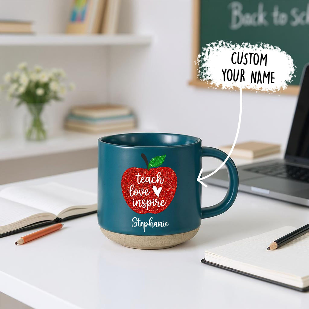 Personalized Teacher Coffee Mug, Custom Ceramic Mug 12oz, Teacher Appreciation Gift, Apple Design Teacher Gift, Back to School Gift for Teacher, Thank You Teacher Cup