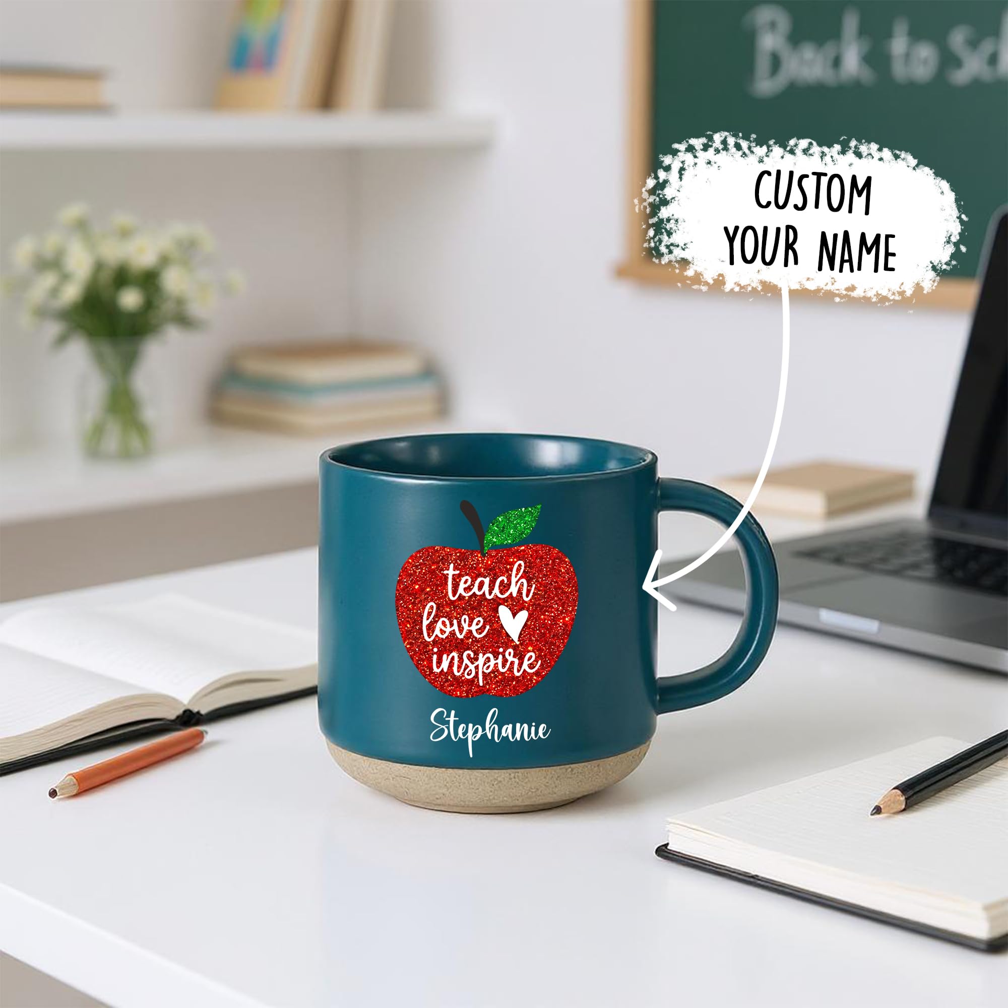 Personalized Teacher Coffee Mug, Custom Ceramic Mug 12oz, Teacher Appreciation Gift, Apple Design Teacher Gift, Back to School Gift for Teacher, Thank You Teacher Cup