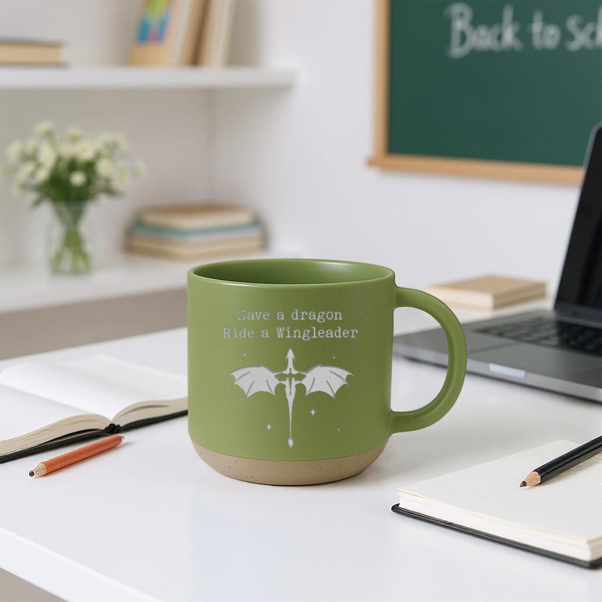 Engraved Wingleader Mug - Dragon Rider Inspired Coffee Cup, Bookish Fantasy Drinkware 12OZ, Unique Reader Present for Fans