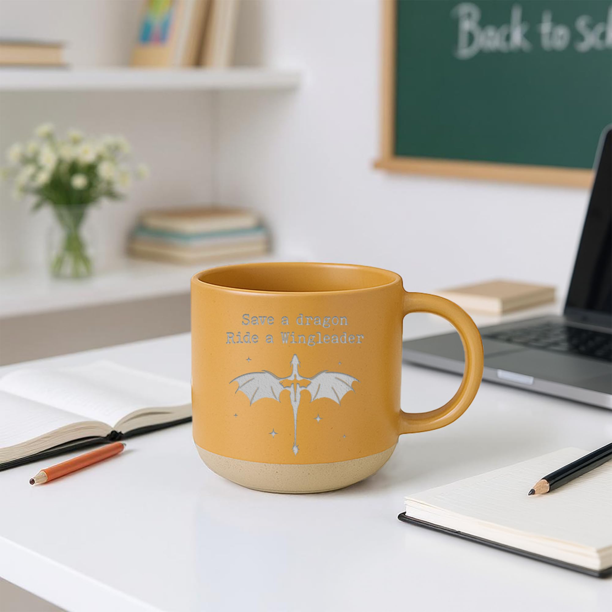 Engraved Wingleader Mug - Dragon Rider Inspired Coffee Cup, Bookish Fantasy Drinkware 12OZ, Unique Reader Present for Fans