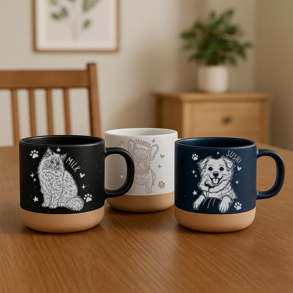 Custom Pet Engraved Mug - Personalized Ceramic Coffee Cup with Dog or Cat Photo and Name, Memorial Gift, Unique Pet Lover Keepsake