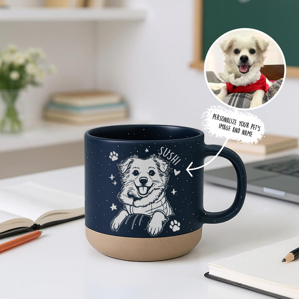 Custom Pet Engraved Mug - Personalized Ceramic Coffee Cup with Dog or Cat Photo and Name, Memorial Gift, Unique Pet Lover Keepsake