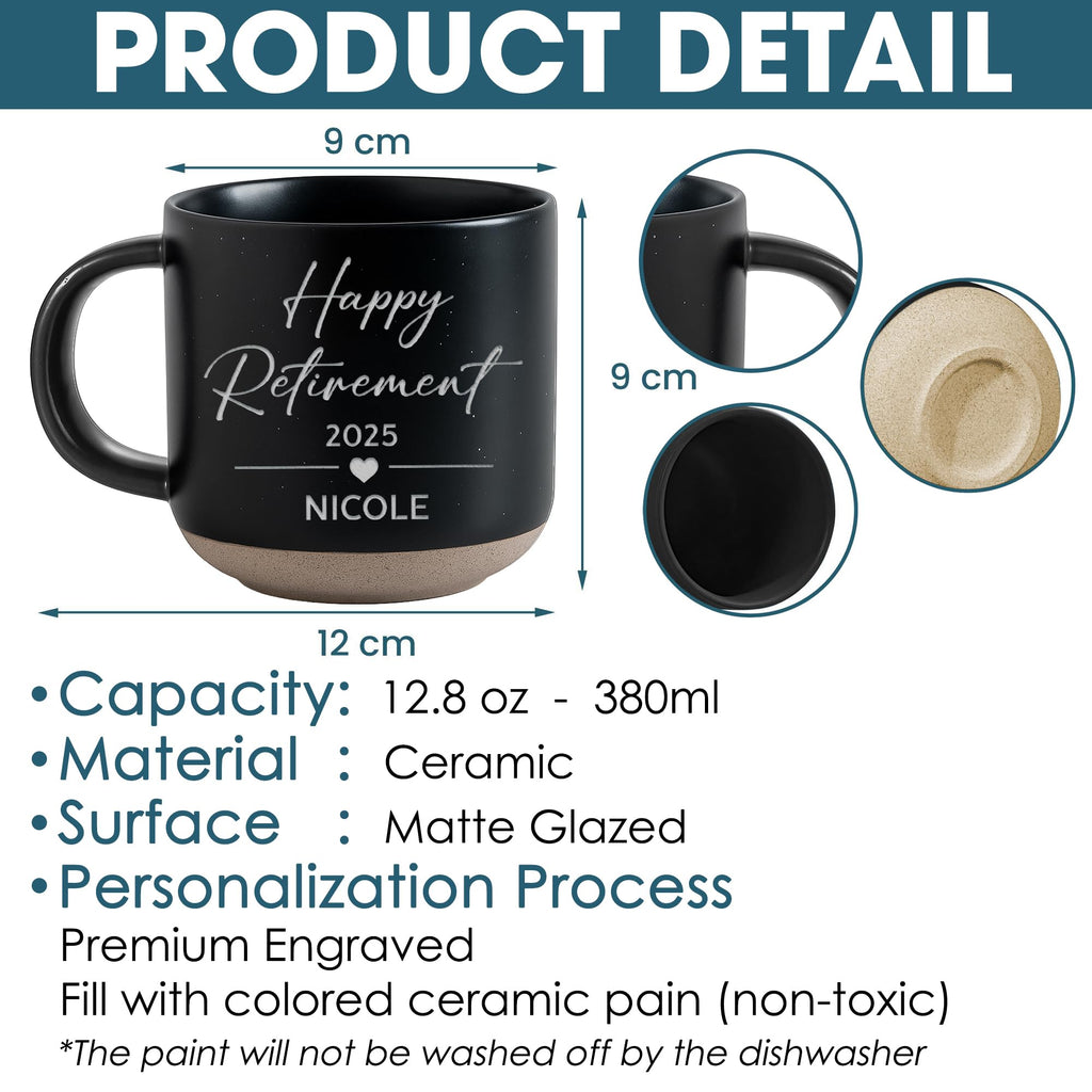Personalized Engraved Retired Mug - Custom Ceramic Coffee Cup 12oz, Unique Retirement Gift for Men or Women, Funny Personalized Retirement Gifts Idea