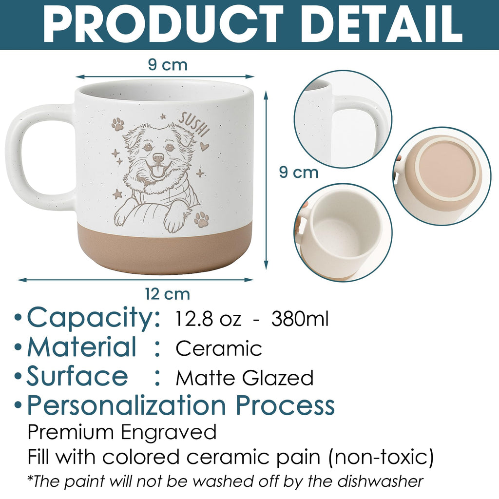 Custom Pet Engraved Mug - Personalized Ceramic Coffee Cup with Dog or Cat Photo and Name, Memorial Gift, Unique Pet Lover Keepsake