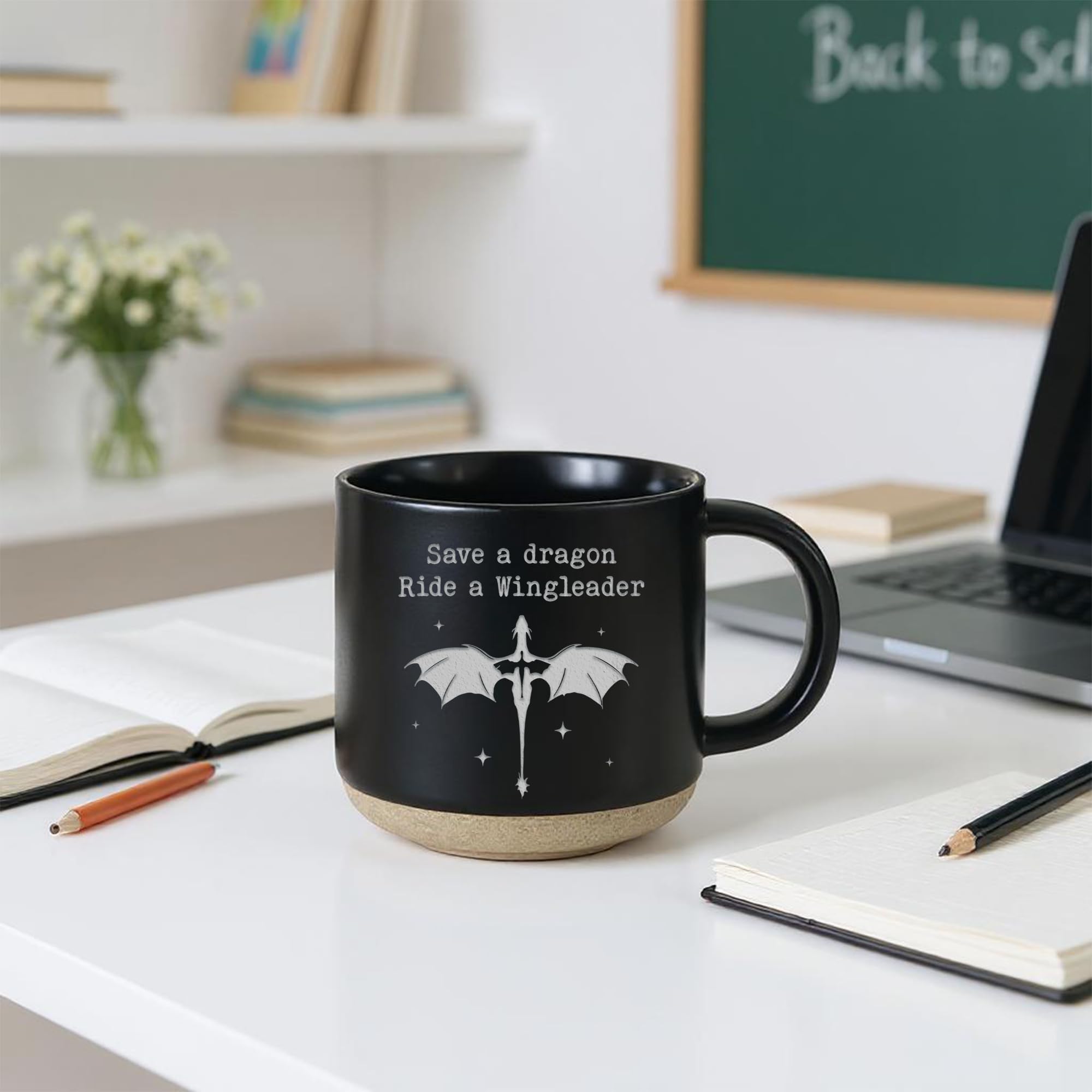 Engraved Wingleader Mug - Dragon Rider Inspired Coffee Cup, Bookish Fantasy Drinkware 12OZ, Unique Reader Present for Fans