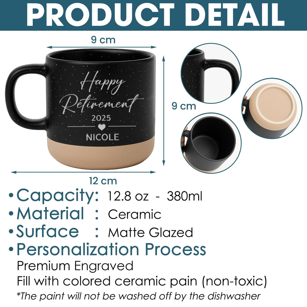 Personalized Engraved Retired Mug - Custom Ceramic Coffee Cup 12oz, Unique Retirement Gift for Men or Women, Funny Personalized Retirement Gifts Idea