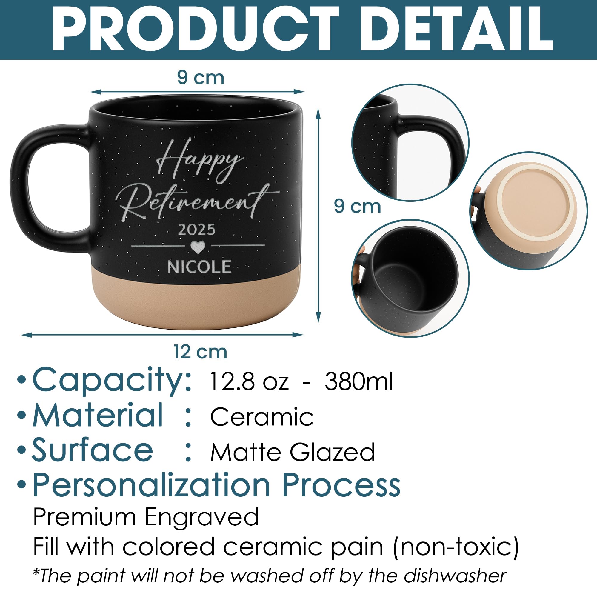 Personalized Engraved Retired Mug - Custom Ceramic Coffee Cup 12oz, Unique Retirement Gift for Men or Women, Funny Personalized Retirement Gifts Idea